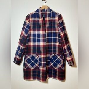 Abercrombie fitch blue red plaid wool blend long coat jacket Sz XL